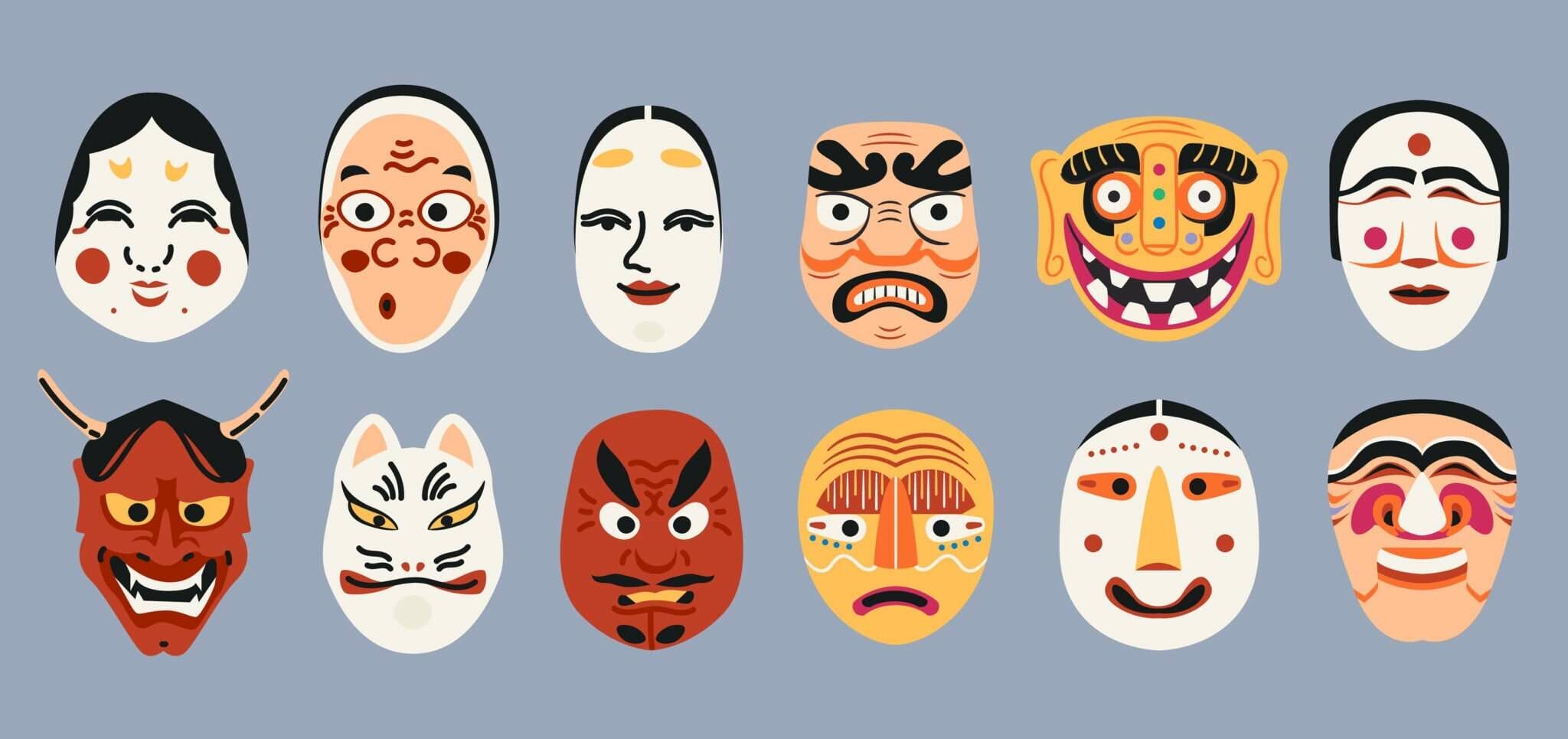 青色の背景に韓国マスクのセット。