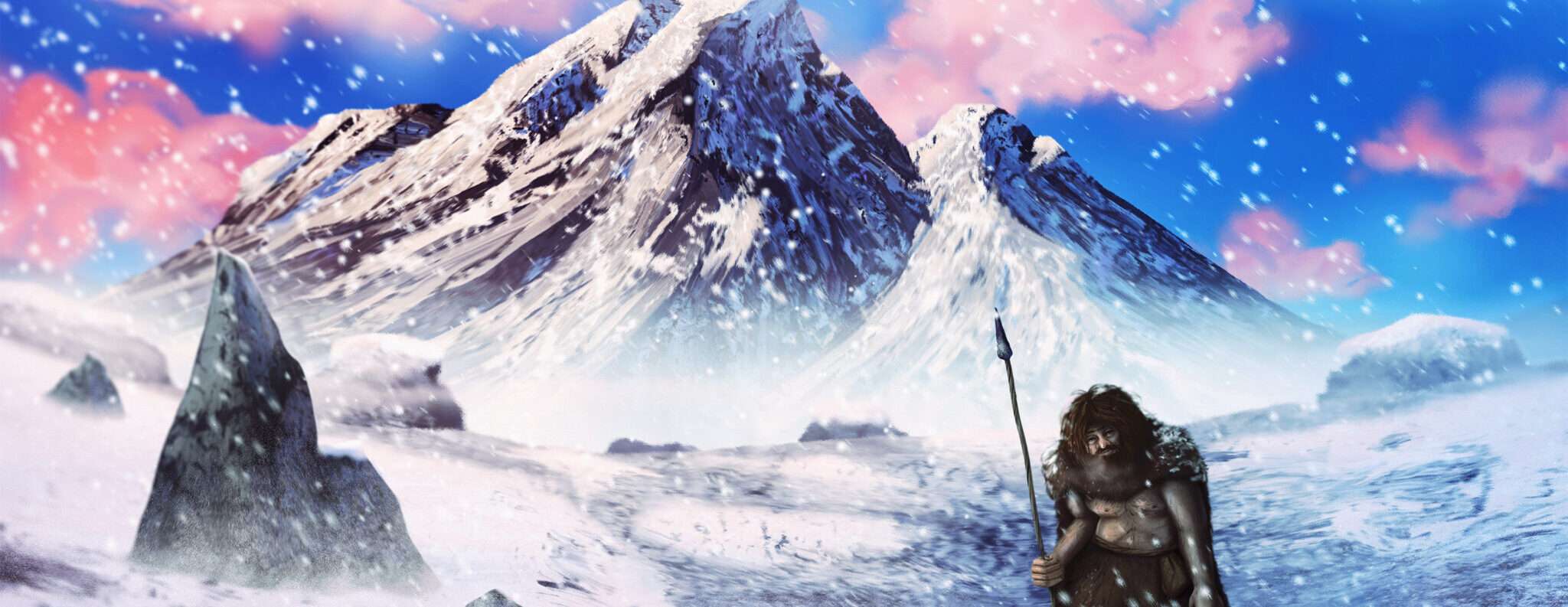 韓国から来た女性が剣を持って雪の中に立っています。