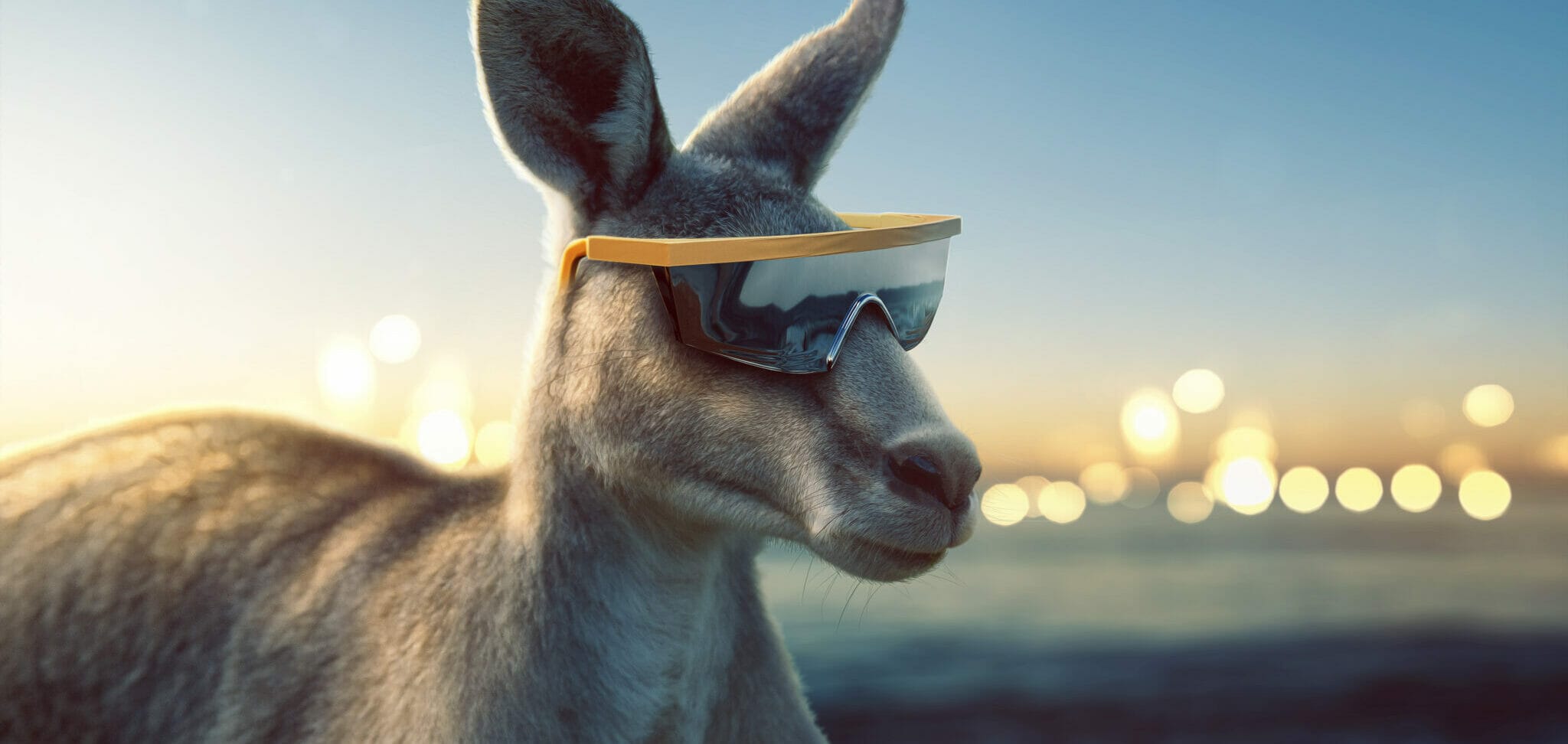 韓国のサングラスをかけたカンガルーの画像。