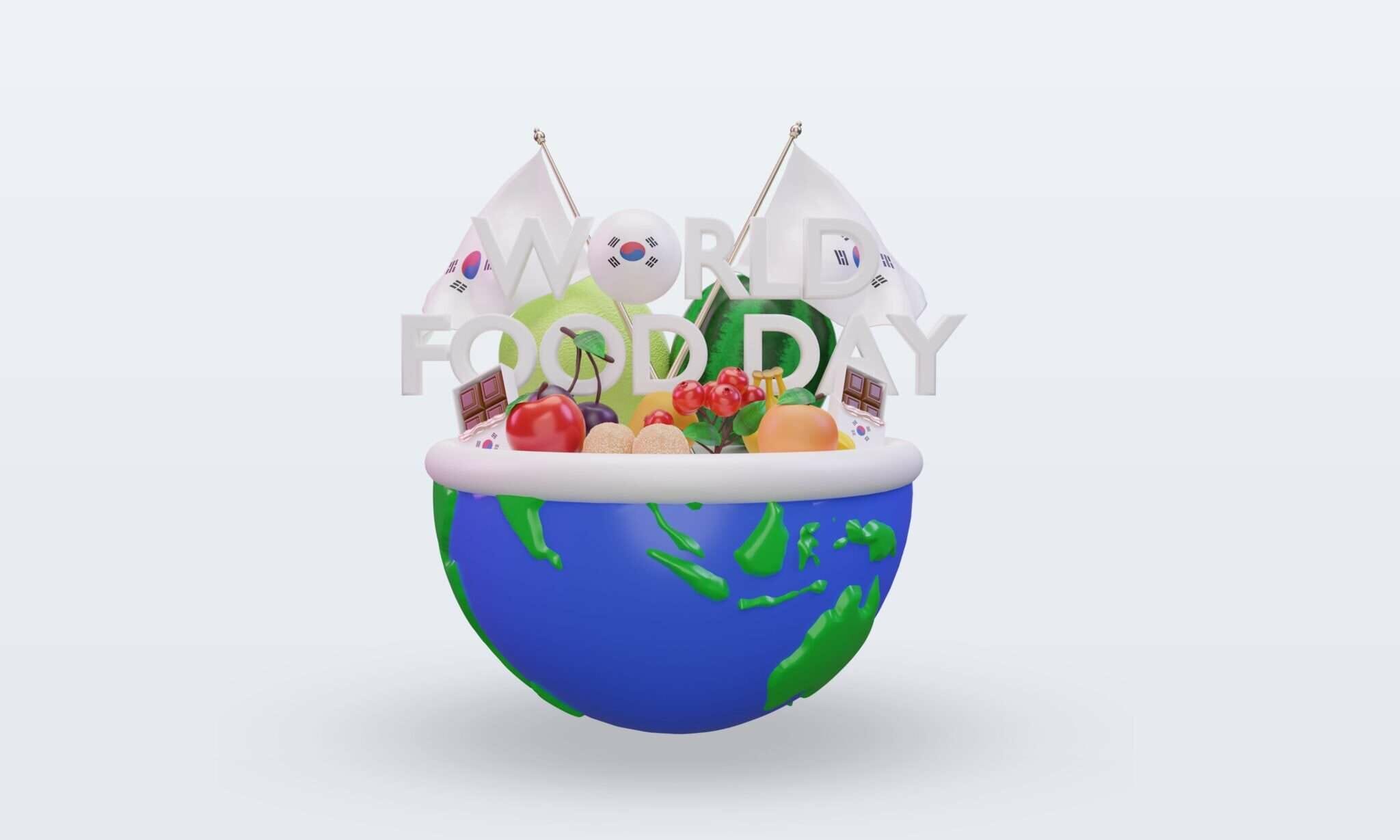 おいしい韓国料理をフィーチャーした地球儀の 3D モデル。