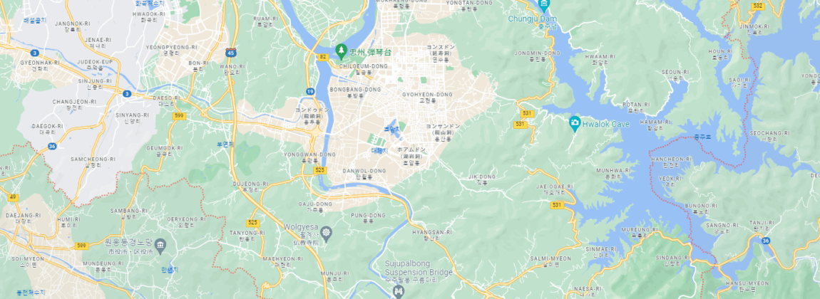 韓国、特に韓国の都市の位置を示す地図。