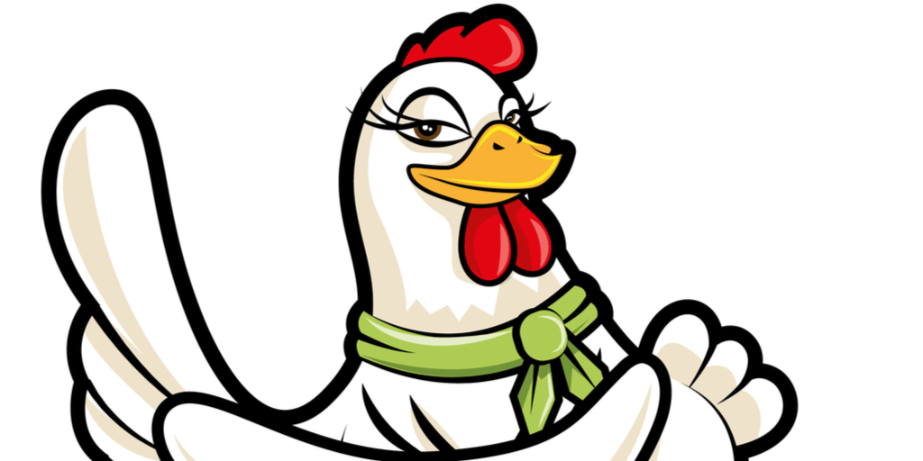 韓国の緑のスカーフをかぶった漫画のオンドリ。