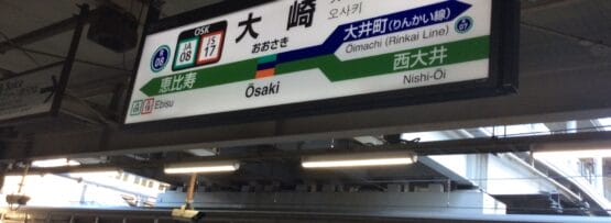 大崎駅には、路線の詳細と大井町と西大井への行き方を示す標識があり、その下に緑と銀色の電車が描かれています。お近くで、個人に合わせた語学レッスンが受けられる韓国語教室マンツーマンへの参加を検討してみてはいかがでしょうか。.