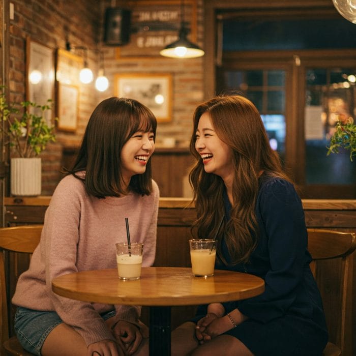 カフェで話す二人の若い女性