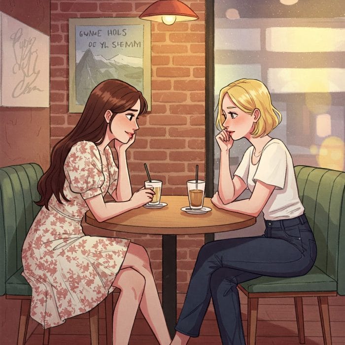 カフェで友達に謝るシーン