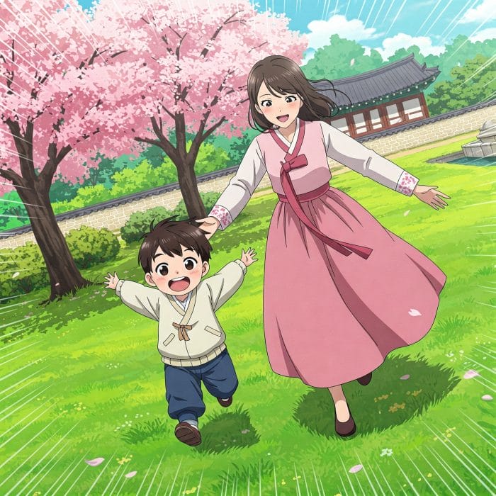 母親に抱きつく子供のイラスト