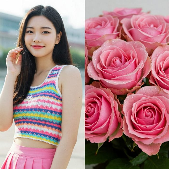 笑顔の韓国人女性モデル、または美しい花やアクセサリー