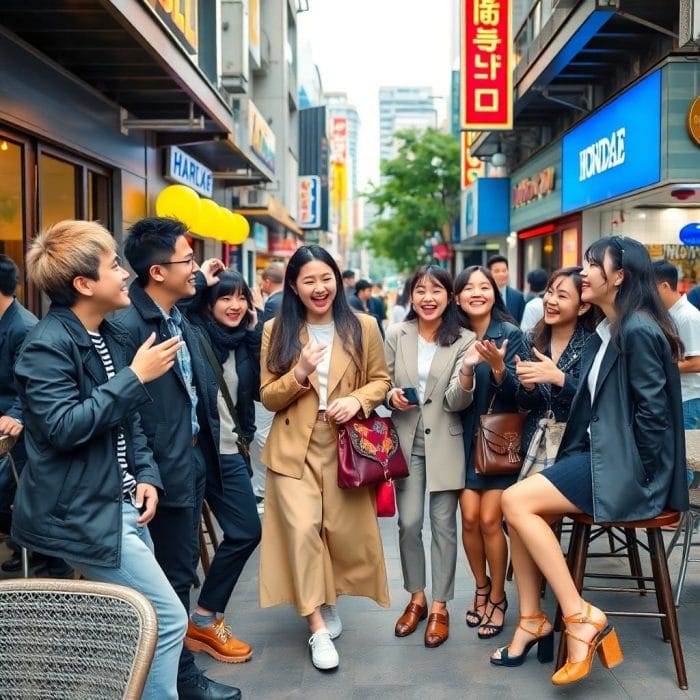 カフェで楽しそうに会話する韓国の若者たち