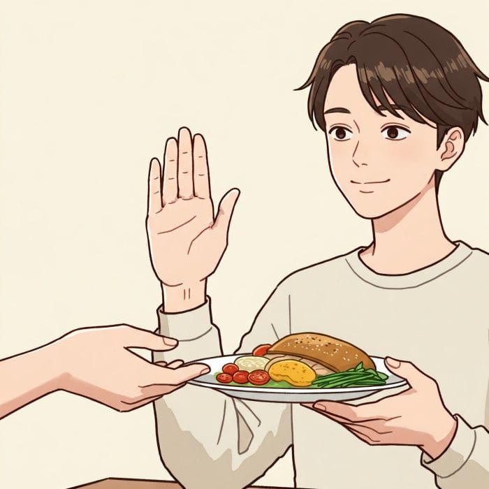 手のひらを見せて丁寧に断っているイラスト