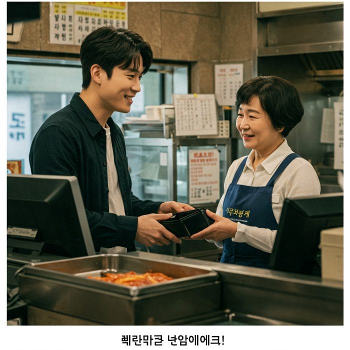 レストランのレジで店員に感謝を伝える客のイラスト