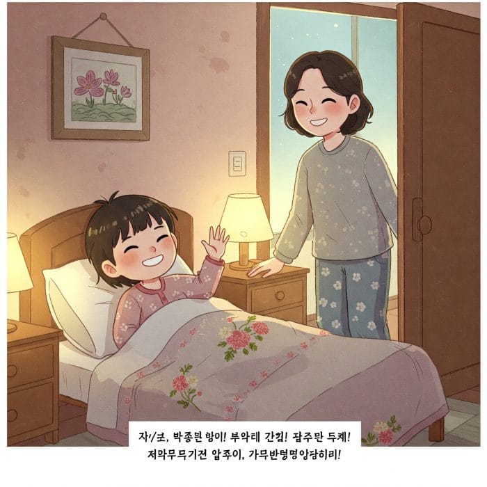 子供が親におやすみなさいと挨拶するイラスト