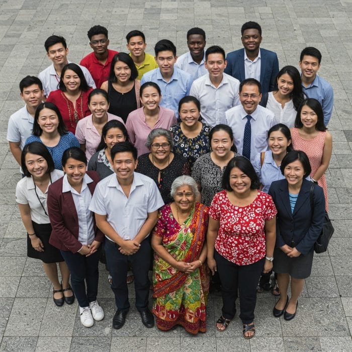 様々な国籍、年齢、職業の人々が集まっている様子