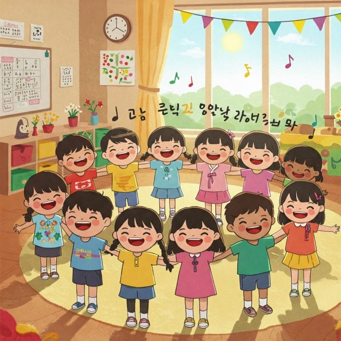 子供たちが楽しそうにカナダラソングを歌っているイラスト