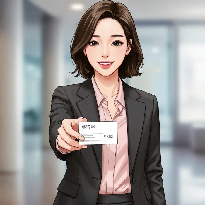 名刺を差し出しながら自己紹介する人物のイラスト