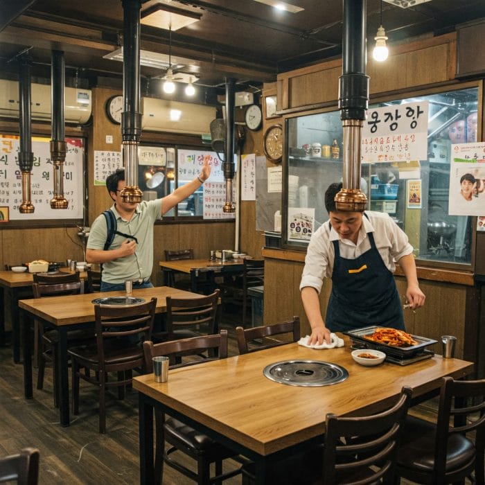 レストランで店員を呼ぶ客