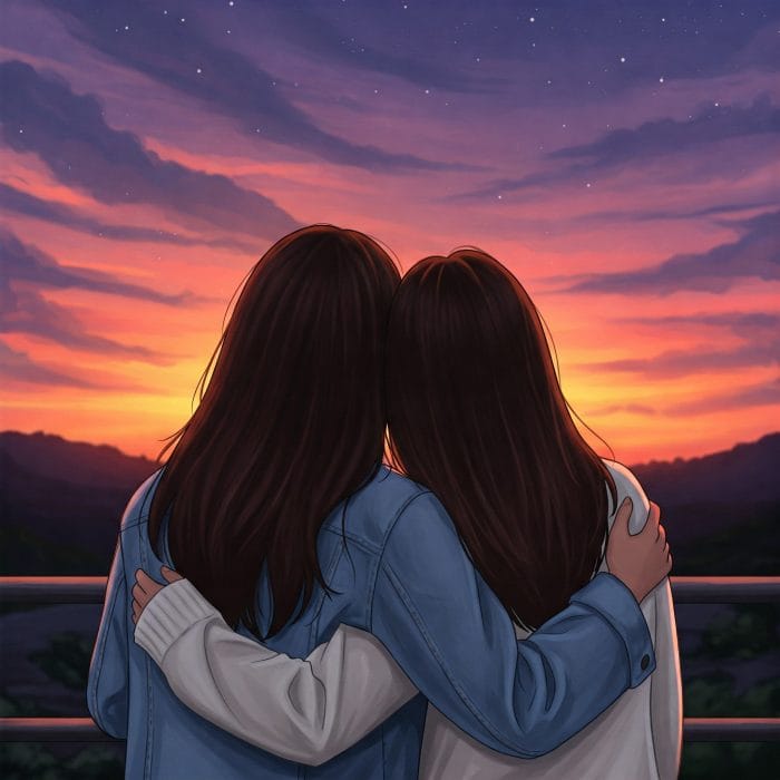 肩を組んで笑い合う二人の親友