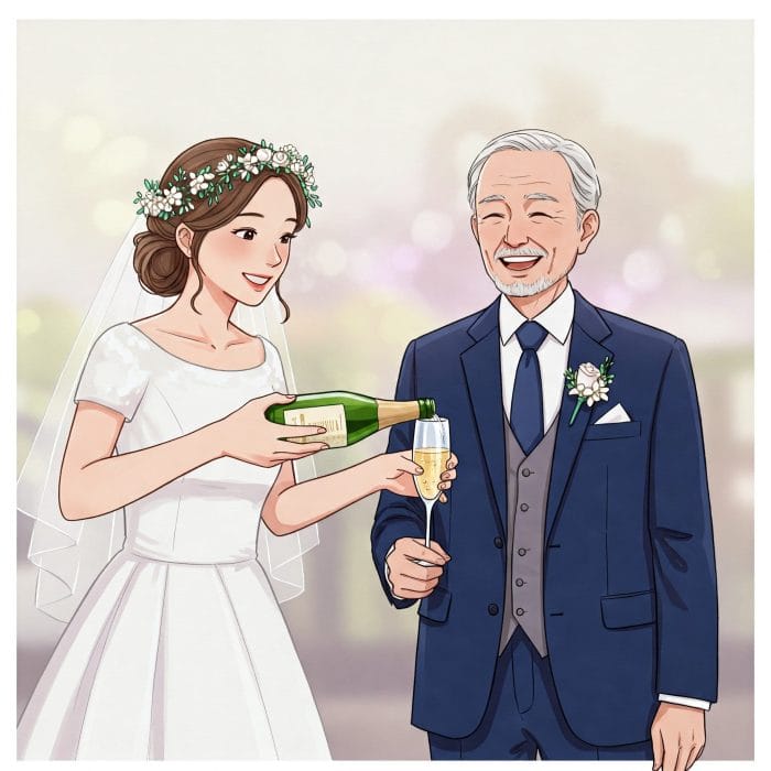 結婚式で義父に挨拶するシーンのイラスト