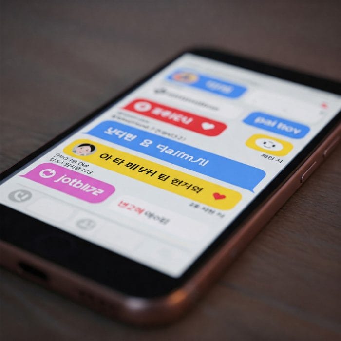 スマートフォンのチャット画面に表示された韓国語のネットスラング