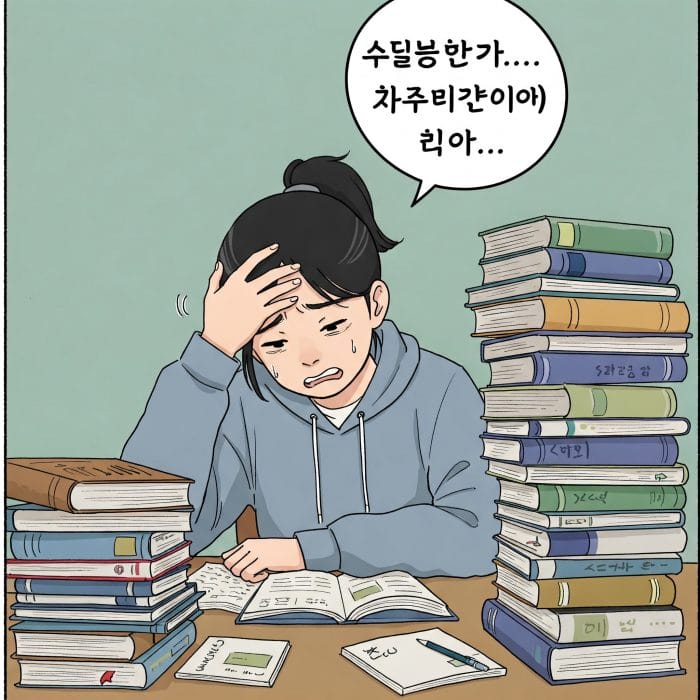 勉強で頭を抱える学生のイラスト