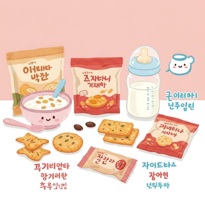 お粥やクラッカーなど幼児食と韓国語の赤ちゃん言葉