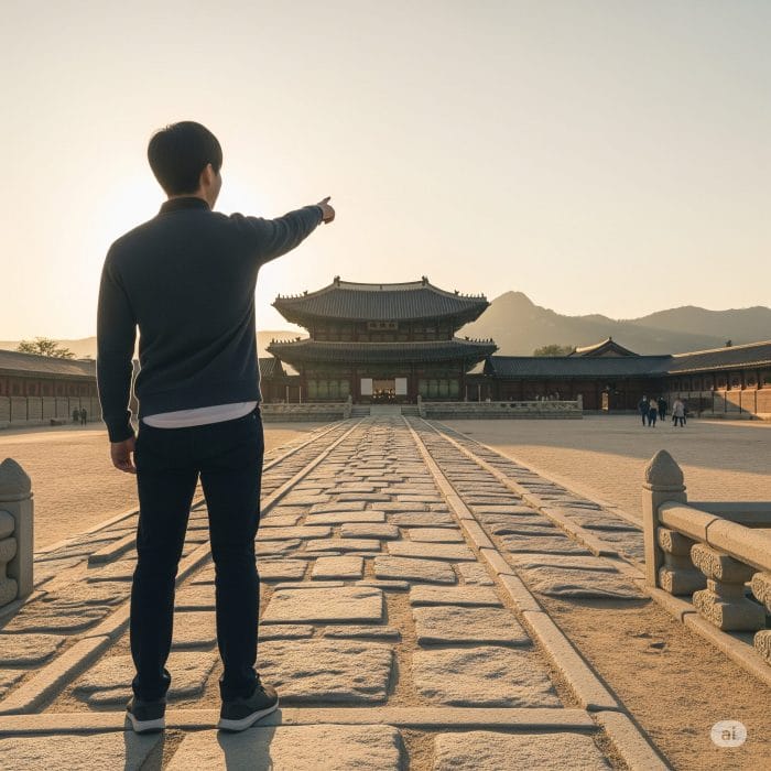 韓国の美しい風景と目標達成を喜ぶ人のイメージ