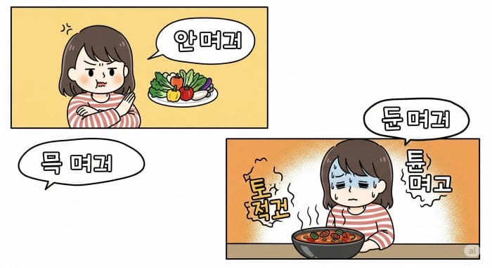 意志の否定「안」と能力の否定「못」の違いを示すイラスト