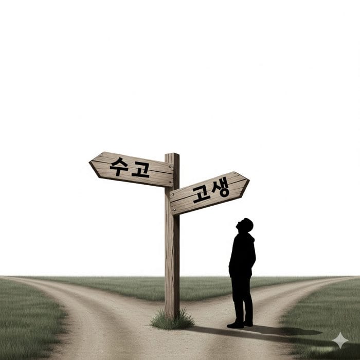 수고と고생の分かれ道の標識