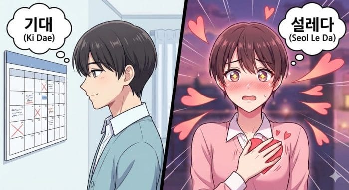 期待する気持ちとときめく気持ちの違いを表すイラスト